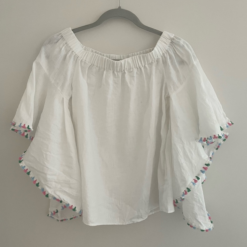 Zara Linen Bell Sleeve Blouse size XS